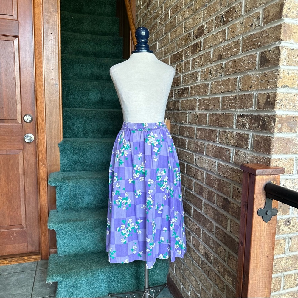 VTG 80s NWT RARE Retro Checkered Floral Pastel Lavender Purple Skirt